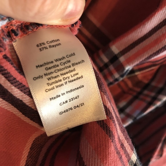 Talbots Womens Blouse XL Button Up Collared Tunic Plaid Long Sleeves Preppy - Picture 6 of 7